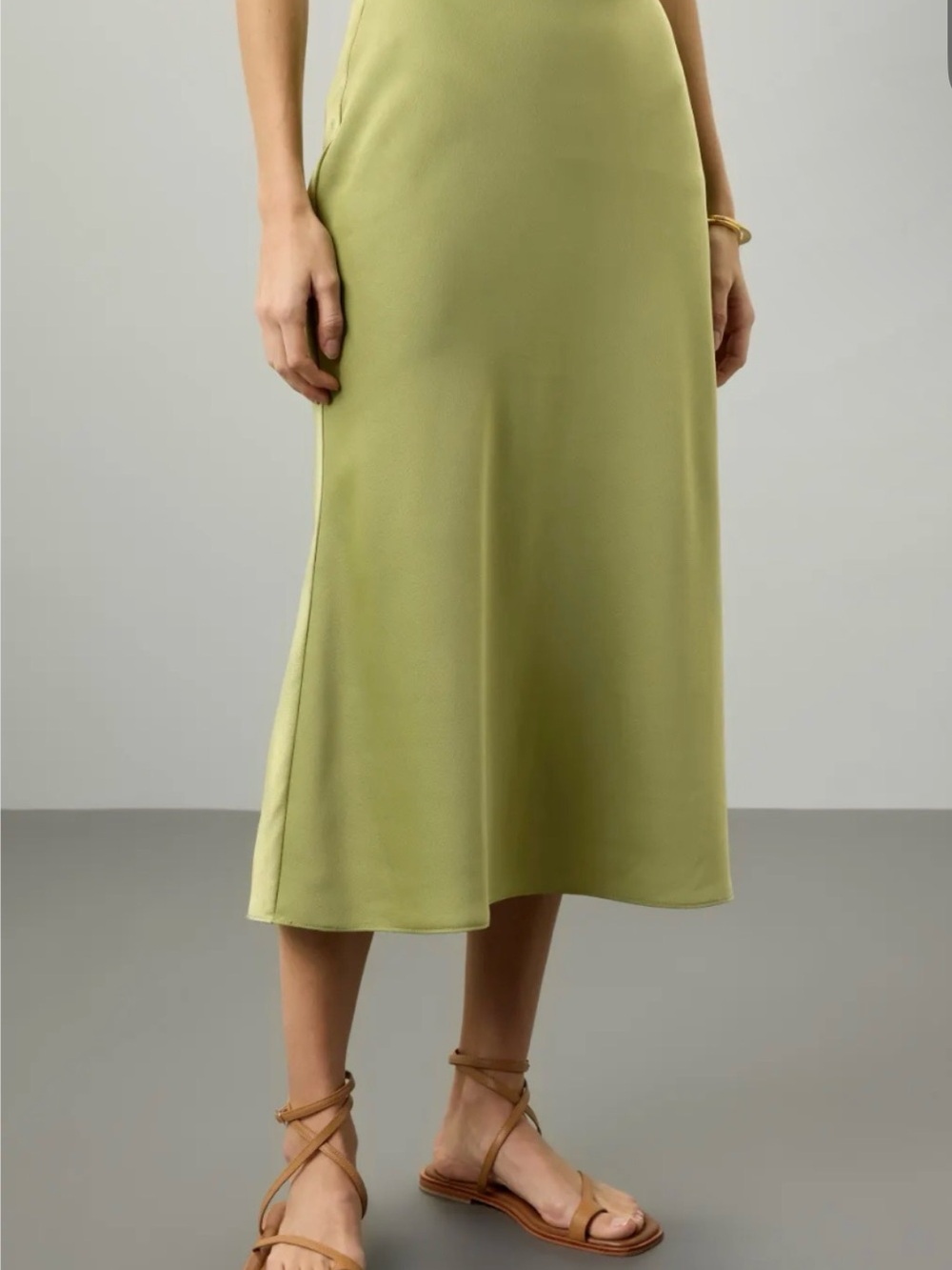 Jason Wu Satin Midi Slip Skirt in Soft Olive